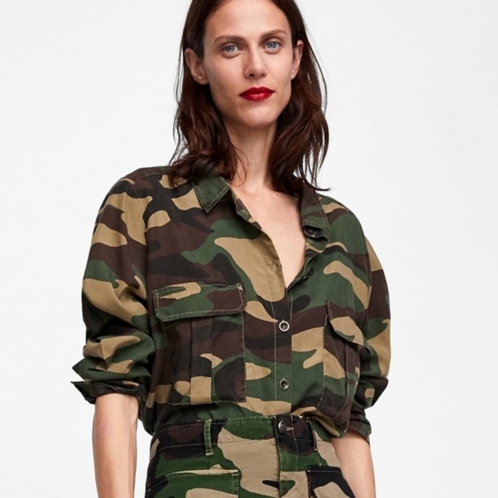 Zara Woman Premium Denim The Camoflauge Shirt In M - Picture 2 of 6